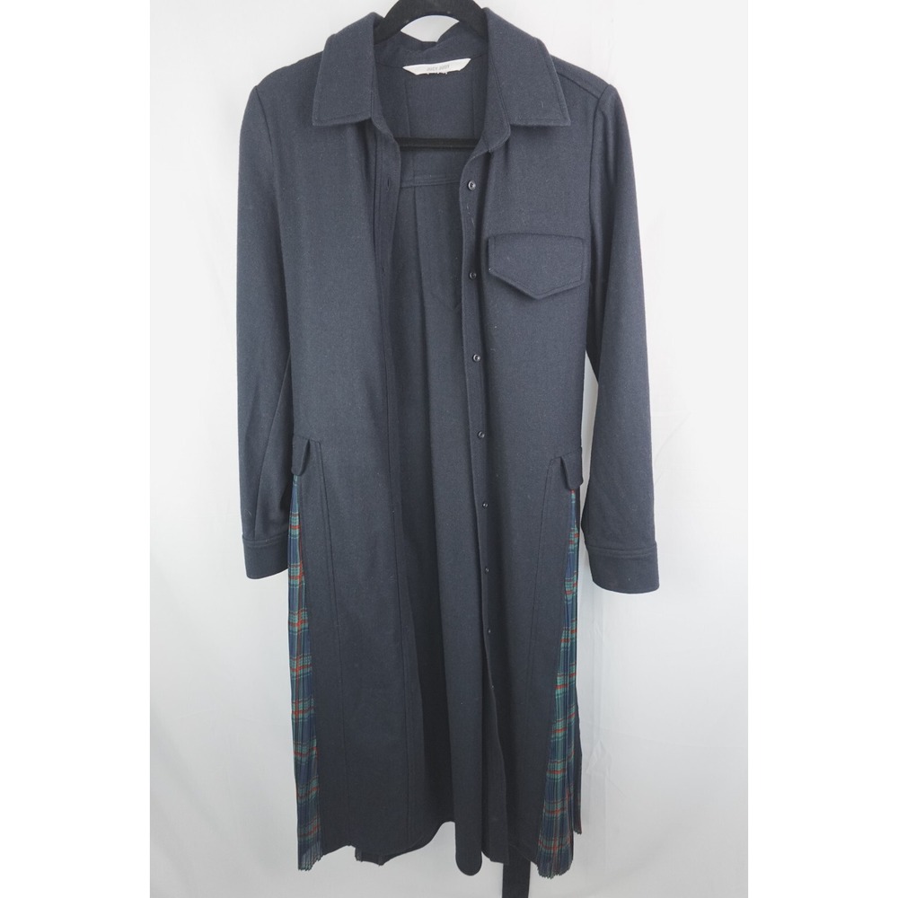 Jucy Judy Jacket Navy Plaid Pleated Belted Long Coat Korean Streetwear Sz S‎